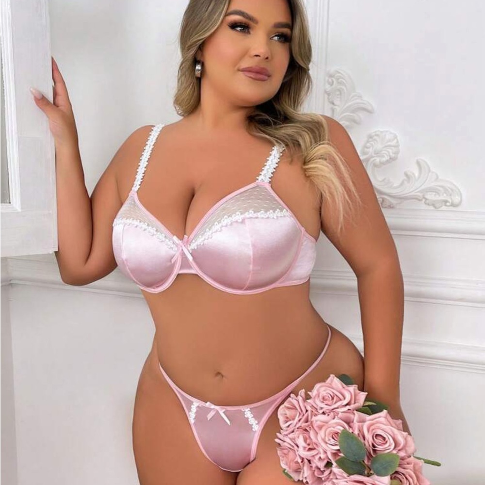 Plus Size Bra With Steel Ring And T-Back Panties Two-Piece Set